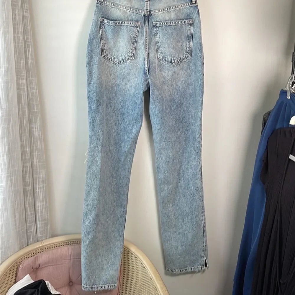 EUC “We The Free” Free People Destroyed Medium Acid Straight Leg Jeans Size  28 - Picture 9 of 13
